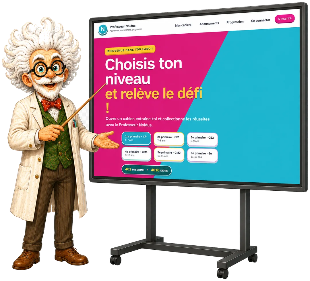 Le Professeur Noldus présente les exercices sur un tableau blanc interactif